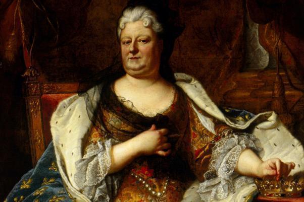 Foto: Staatliche Schlösser und Gärten Baden-Württemberg, Andrea Rachele Liselotte von der Pfalz in einem Gemälde von Hyacyinthe Rigaud oder seiner Werkstatt, um 1713