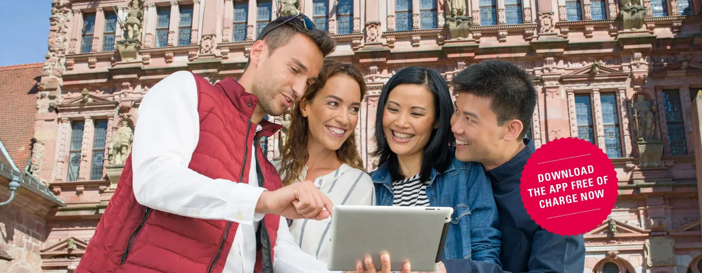 Heidelberg Castle, advertising banner for the app "Monument BW" 