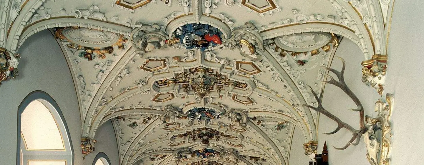 l'image: Staatliche Schlösser und Gärten Baden-Württemberg, Andrea Rachele Château de Heidelberg, plafond de stuc dans le Friedrichsbau