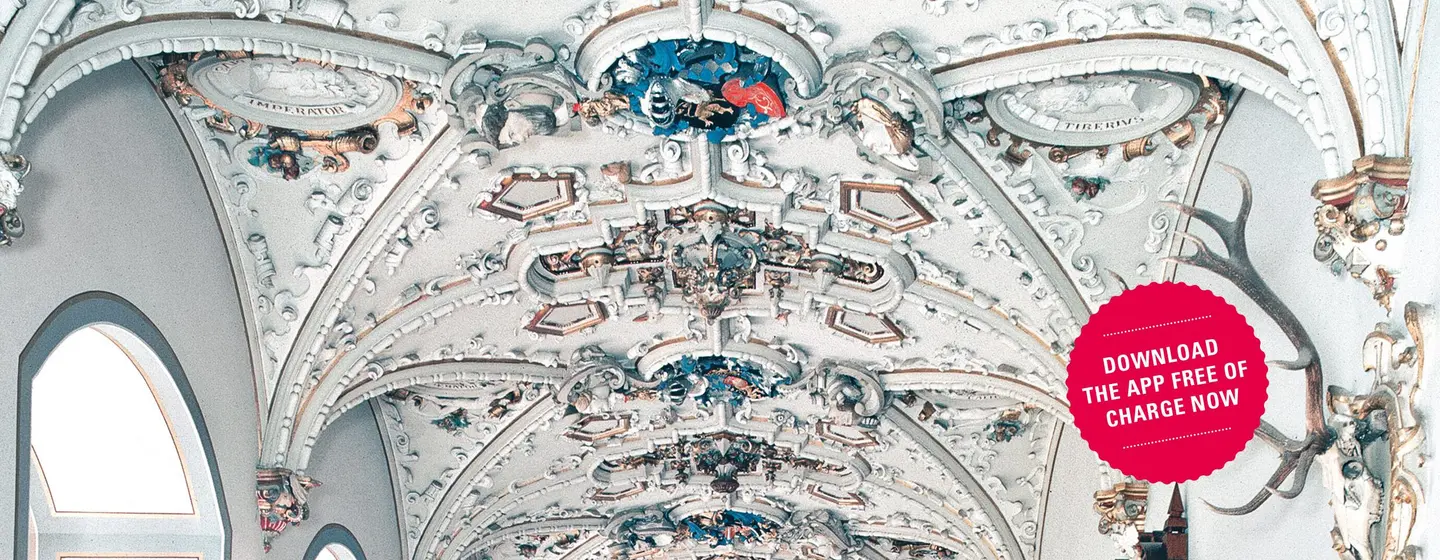 Heidelberg Castle, advertising banner for the app "Monument BW" 